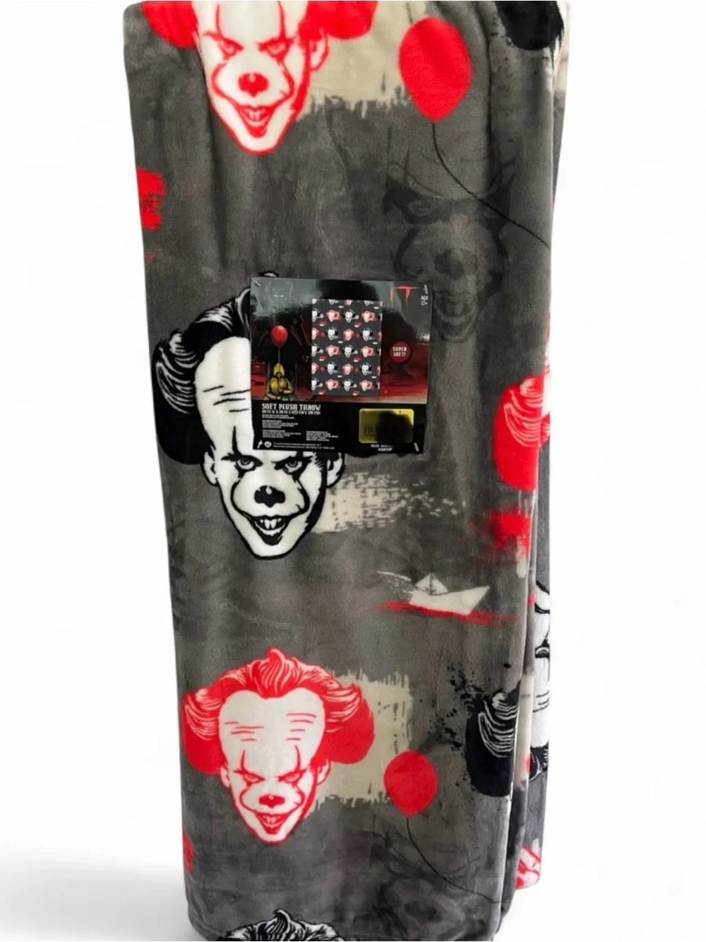 Grey and Red Clown Plush Throw Blanket - Horror Theme